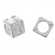 5mm 925 Sterling Silver alphabet letter cube bead with large hole - T x1