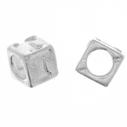 5mm 925 Sterling Silver alphabet letter cube bead with large hole - T x1