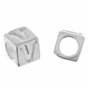 5mm 925 Sterling Silver alphabet letter cube bead with large hole - V x1