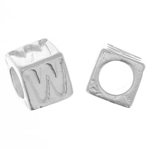 5mm 925 Sterling Silver alphabet letter cube bead with large hole - W x1