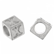 5mm 925 Sterling Silver alphabet letter cube bead with large hole - X x1|raw }}