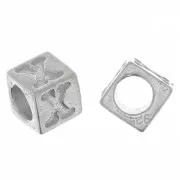 5mm 925 Sterling Silver alphabet letter cube bead with large hole - X x1