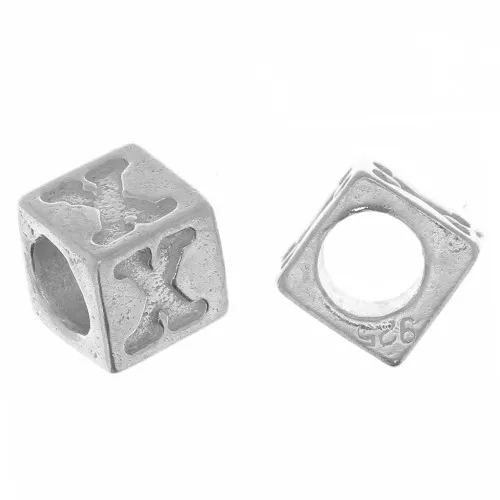 5mm 925 Sterling Silver alphabet letter cube bead with large hole - X x1
