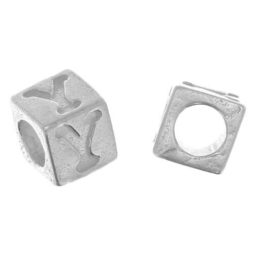 5mm 925 Sterling Silver alphabet letter cube bead with large hole - Y x1