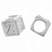 5mm 925 Sterling Silver alphabet letter cube bead with large hole - Z x1|raw }}