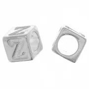 5mm 925 Sterling Silver alphabet letter cube bead with large hole - Z x1