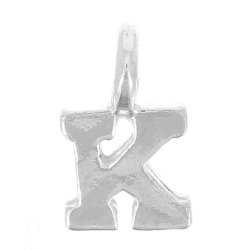 8mm 925 Sterling Silver Charm letter alphabet with closed ring - K x1