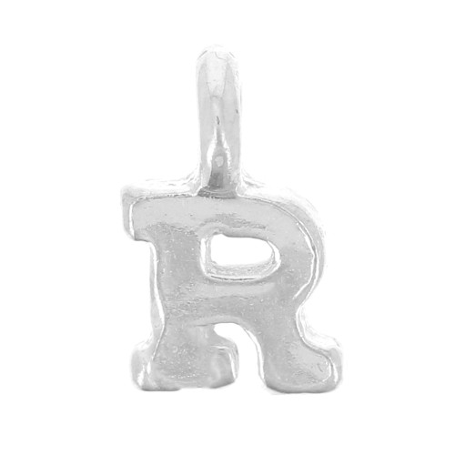 8mm 925 Sterling Silver Charm letter alphabet with closed ring - R x1