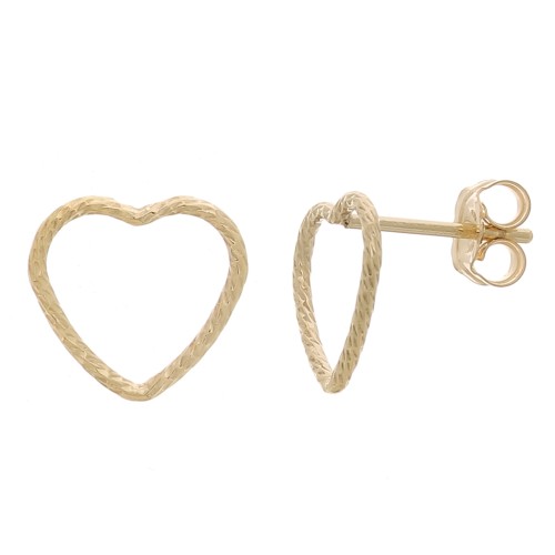 9x10mm Gold filled Hollow heart diamond effect earstuds x2