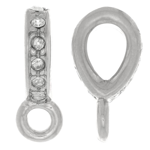 16x5mm Rhinestone Pendant Attachment with Closed Ring - Rhodié - Crystal x1