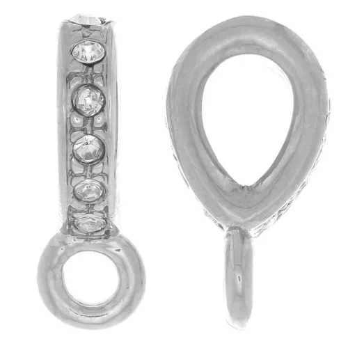 16x5mm Rhinestone Pendant Attachment with Closed Ring - Rhodié - Crystal x1