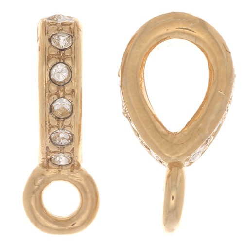 16x5mm Rhinestone Pendant Attachment with Closed Ring - Gold - Crystal x1