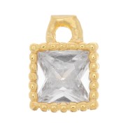 5.5x4mm Mini Square Charm with Zircon - Gold Tone - Crystal x1|raw }}