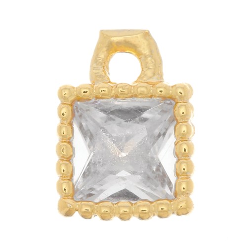 5.5x4mm Mini Square Charm with Zircon - Gold Tone - Crystal x1