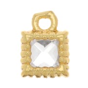 5.5x4mm Mini Square Charm with Zircon - Gold Tone - Crystal x1