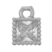 5.5x4mm Mini Square Charm with Zircon - Rhodium - Crystal x1