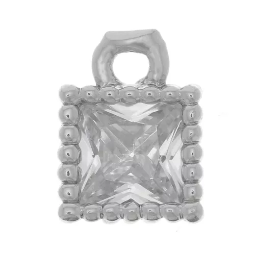 5.5x4mm Mini Square Charm with Zircon - Rhodium - Crystal x1