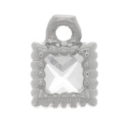 5.5x4mm Mini Square Charm with Zircon - Rhodium - Crystal x1