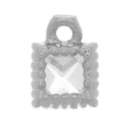 5.5x4mm Mini Square Charm with Zircon - Rhodium - Crystal x1