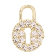 10x7mm Round Padlock with Zircon - Gold Tone - Crystal x1|raw }}