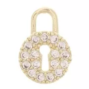 10x7mm Round Padlock with Zircon - Gold Tone - Crystal x1