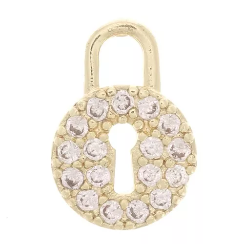 10x7mm Round Padlock with Zircon - Gold Tone - Crystal x1