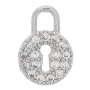 10x7mm Round Padlock with Zircon - Rhodium Tone - Crystal x1