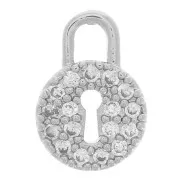 10x7mm Round Padlock with Zircon - Rhodium Tone - Crystal x1