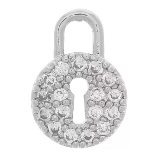 10x7mm Round Padlock with Zircon - Rhodium Tone - Crystal x1