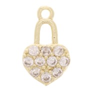 11x7mm Heart Padlock with Zircon - Gold Tone - Crystal x1|raw }}
