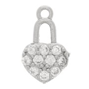 11x7mm Heart Padlock with Zircon - Rhodium Tone - Crystal x1