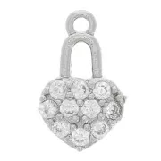 11x7mm Heart Padlock with Zircon - Rhodium Tone - Crystal x1