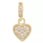 16x7mm Heart charm with ring and zirconium oxide - Gold Tone - Crystal x1
