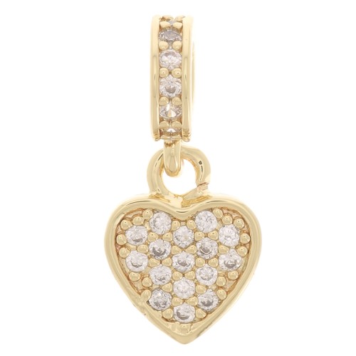 16x7mm Heart charm with ring and zirconium oxide - Gold Tone - Crystal x1