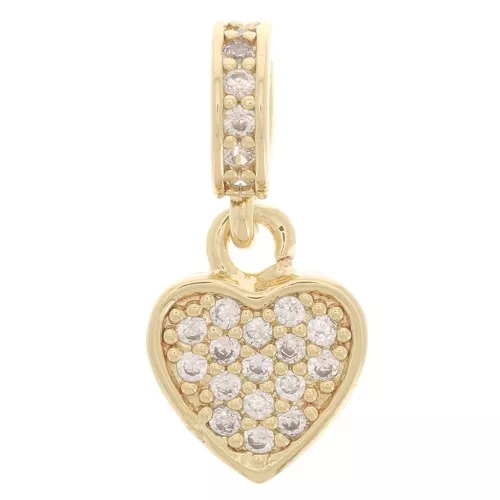 16x7mm Heart charm with ring and zirconium oxide - Gold Tone - Crystal x1