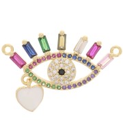 15x28mm Epoxy resin eye connector with zirconium oxide and small heart - Gold Tone x1