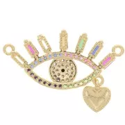 15x28mm Epoxy resin eye connector with zirconium oxide and small heart - Gold Tone x1