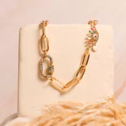 15x28mm Epoxy resin eye connector with zirconium oxide and small heart - Gold Tone x1