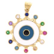 22mm Blue eye pendant with zirconium oxide and epoxy resin - Gold Tone - White x1|raw }}
