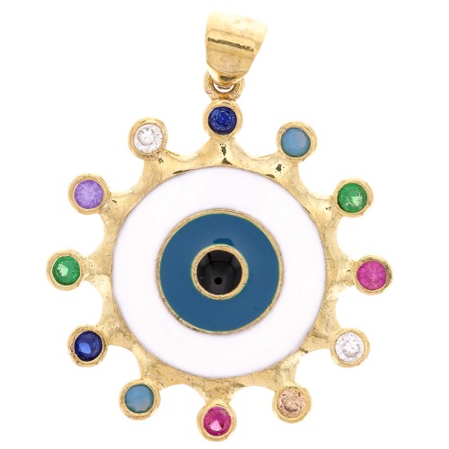 22mm Blue eye pendant with zirconium oxide and epoxy resin - Gold Tone - White x1