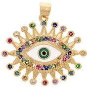 23x27mm Eye pendant with zirconium oxide and epoxy resin - Gold - Multicoloured x1