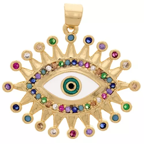 23x27mm Eye pendant with zirconium oxide and epoxy resin - Gold - Multicoloured x1