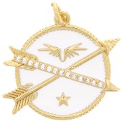23mm Round pendant and arrows with zirconium oxide and epoxy resin - Gold - White x1