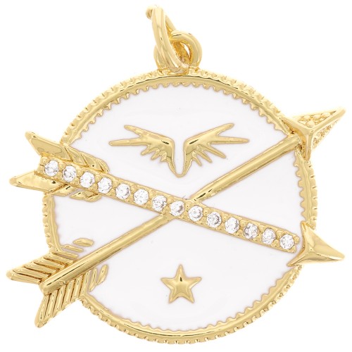 23mm Round pendant and arrows with zirconium oxide and epoxy resin - Gold - White x1