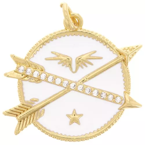 23mm Round pendant and arrows with zirconium oxide and epoxy resin - Gold - White x1