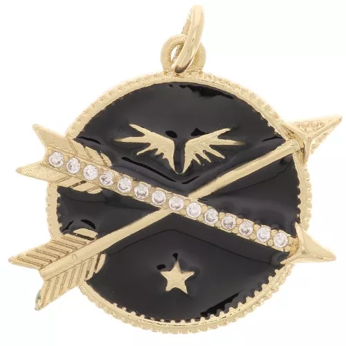23mm Round pendant and arrows with zirconium oxide and epoxy resin - Gold - Black x1