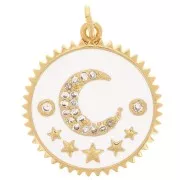 20mm Round pendant moon pattern with zirconium oxide & epoxy resin White x1