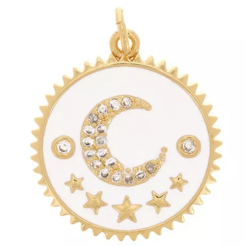 20mm Round pendant moon pattern with zirconium oxide & epoxy resin White x1