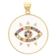 21mm Round pendant with zirconium oxide & epoxy resin - eye pattern - Gold - White x1|raw }}