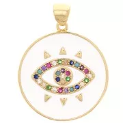 21mm Round pendant with zirconium oxide & epoxy resin - eye pattern - Gold - White x1